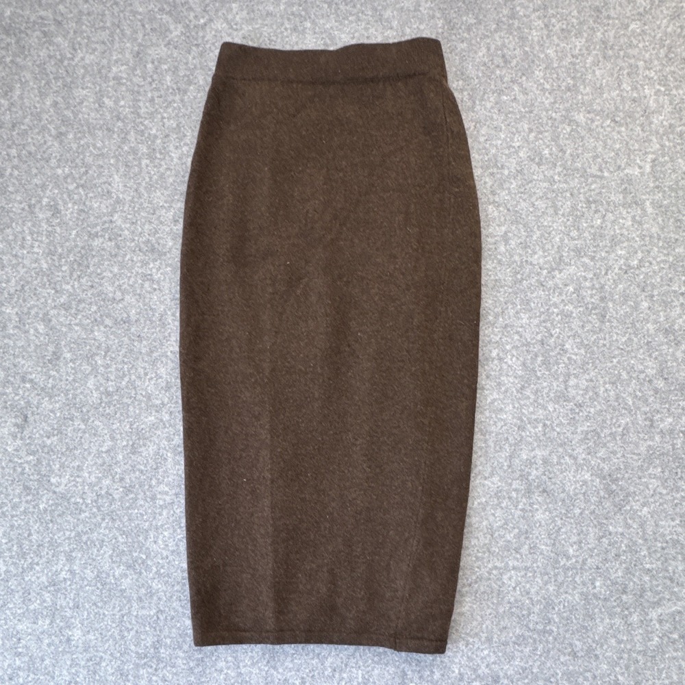 United Colors of Benetton Brown Virgin Wool Knit Pencil Knee Skirt Fringe S - Picture 7 of 8
